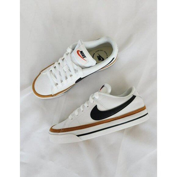 10 WOMEN'S NIKE COURT LEGACY WHITE / BLACK OCHRED DH3161-100 SNEAKERS - Picture 5 of 10